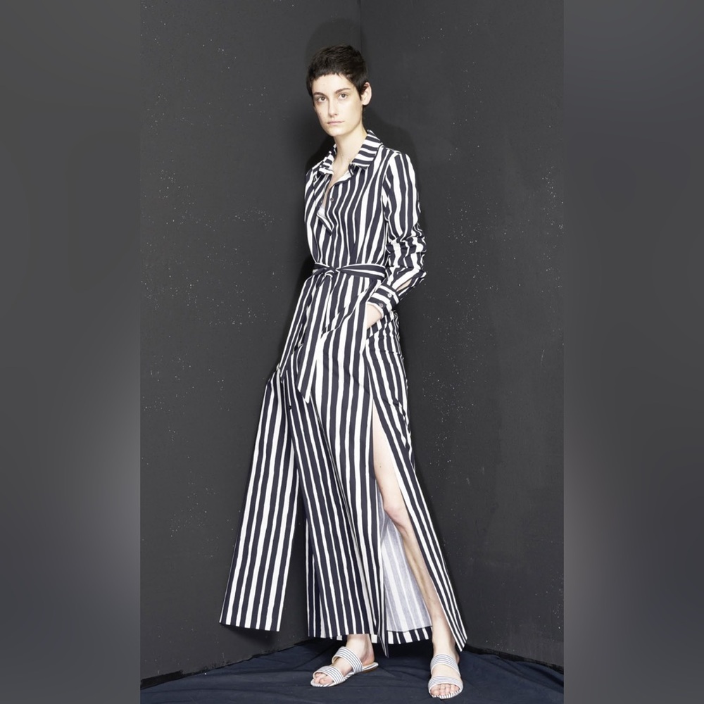Martin Grant Navy and White Striped Shirt Dress